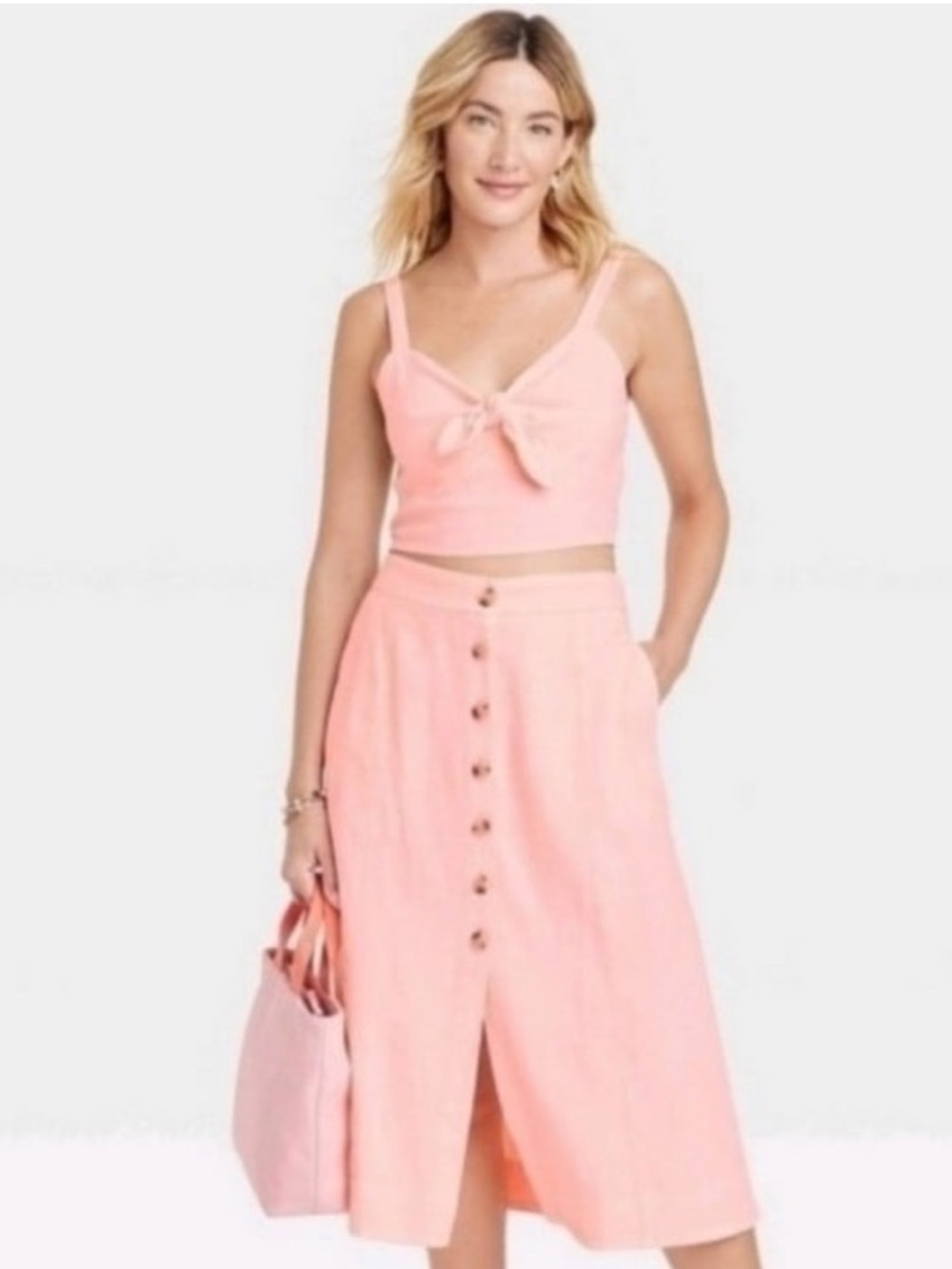 Universal Thread Coral Pink Linen Crop Top and Skirt